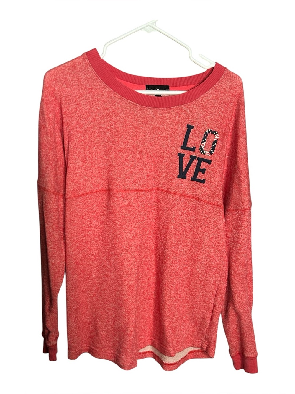 Derek Heart Coral Red 'LOVE' Pullover Sweatshirt